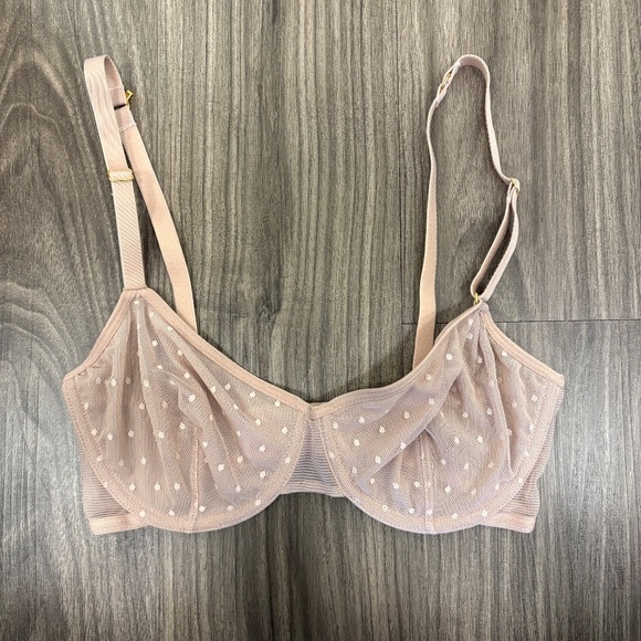 LIVELY Womens The Dot Mesh Underwire Unlined Bra Light Purple Polka Dots 32D - Picture 2 of 8